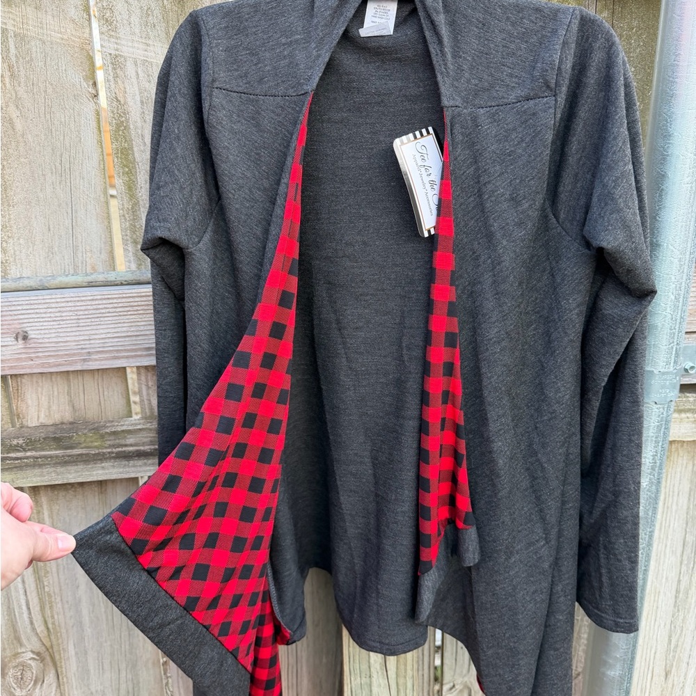 Gray and Buffalo Plaid Women's Cardigan from Tee For The Soul Boutique